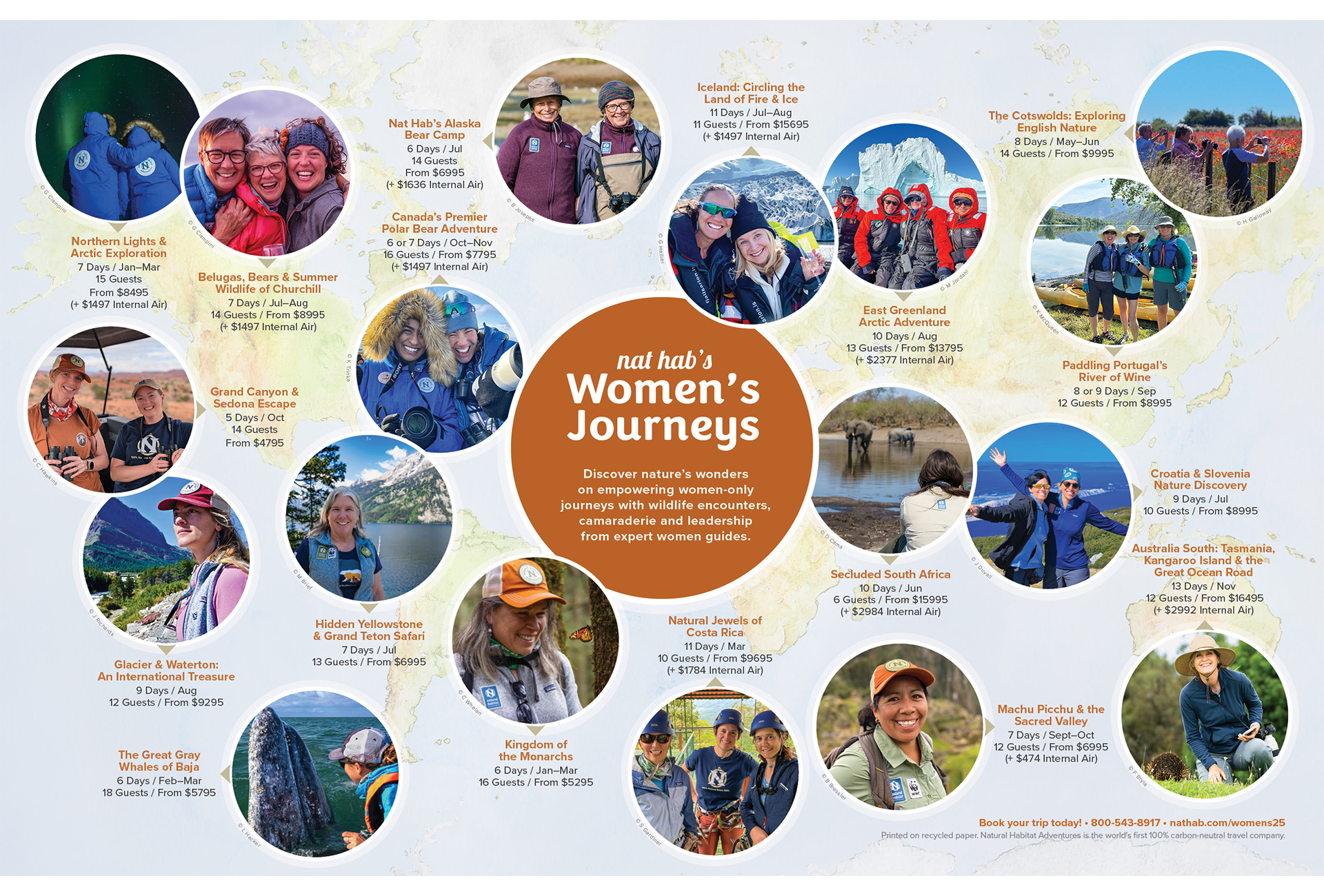 world map of Natural Habitat Adventures Women's Journeys